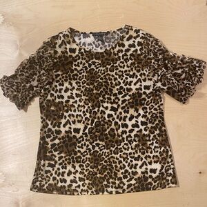 A Love Story Leopard Print Ruffle Sleeve Top - Brown Medium (QM)